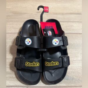 Ladies NFL Pittsburgh Steeler Black Sandal Slides NEW Size 9/10